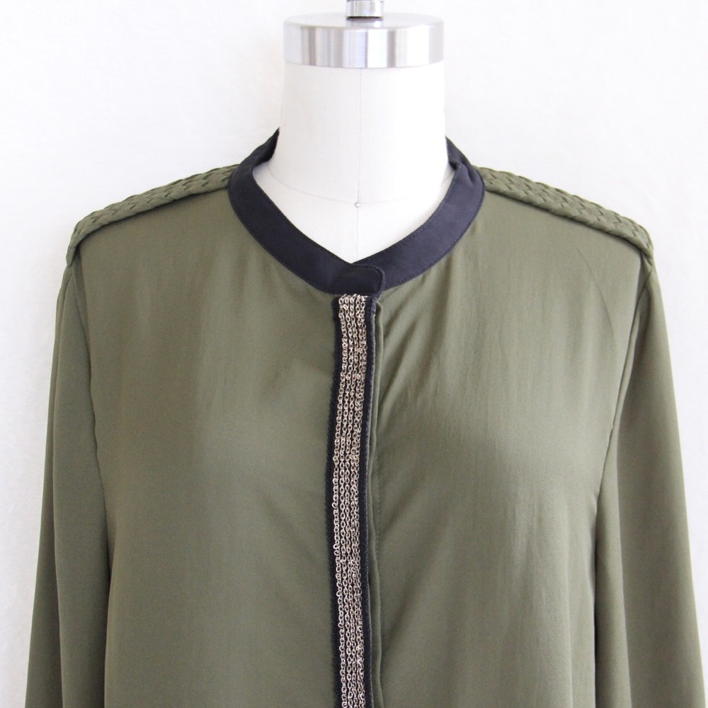 Olive & Black Button Down Blouse - image 2